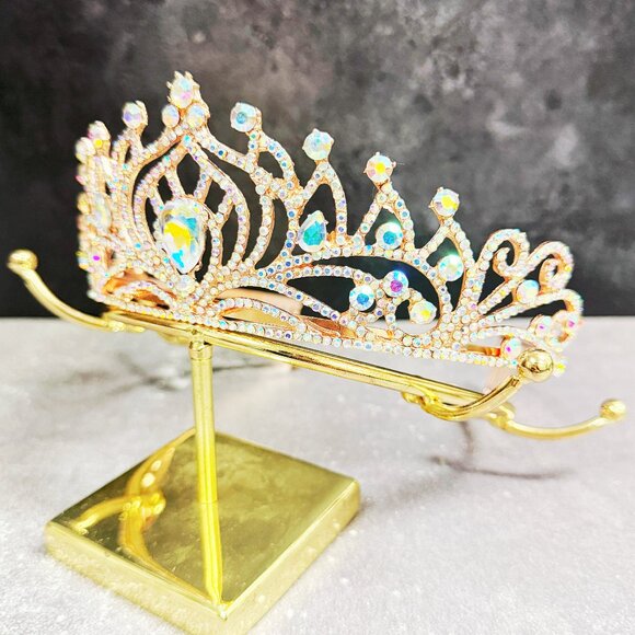 Diamond Gold Tiara, Tiara with Comb, Princess Tiara, Costume Cosplay Headband - Picture 2 of 8